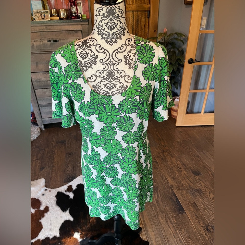 Vibrant Green Floral Linen Blend Mini Dress